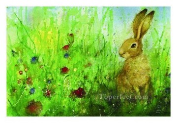 Rabbit Bunny Hare Painting - hare flower meadow
